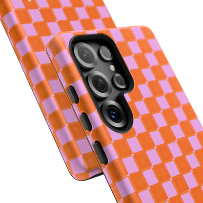 Simply Lovely Orange and Pink Checkered F1 Phone Case Design, Trendy F1 Gift, Formula 1 Gift, Cute F1 Phone Case