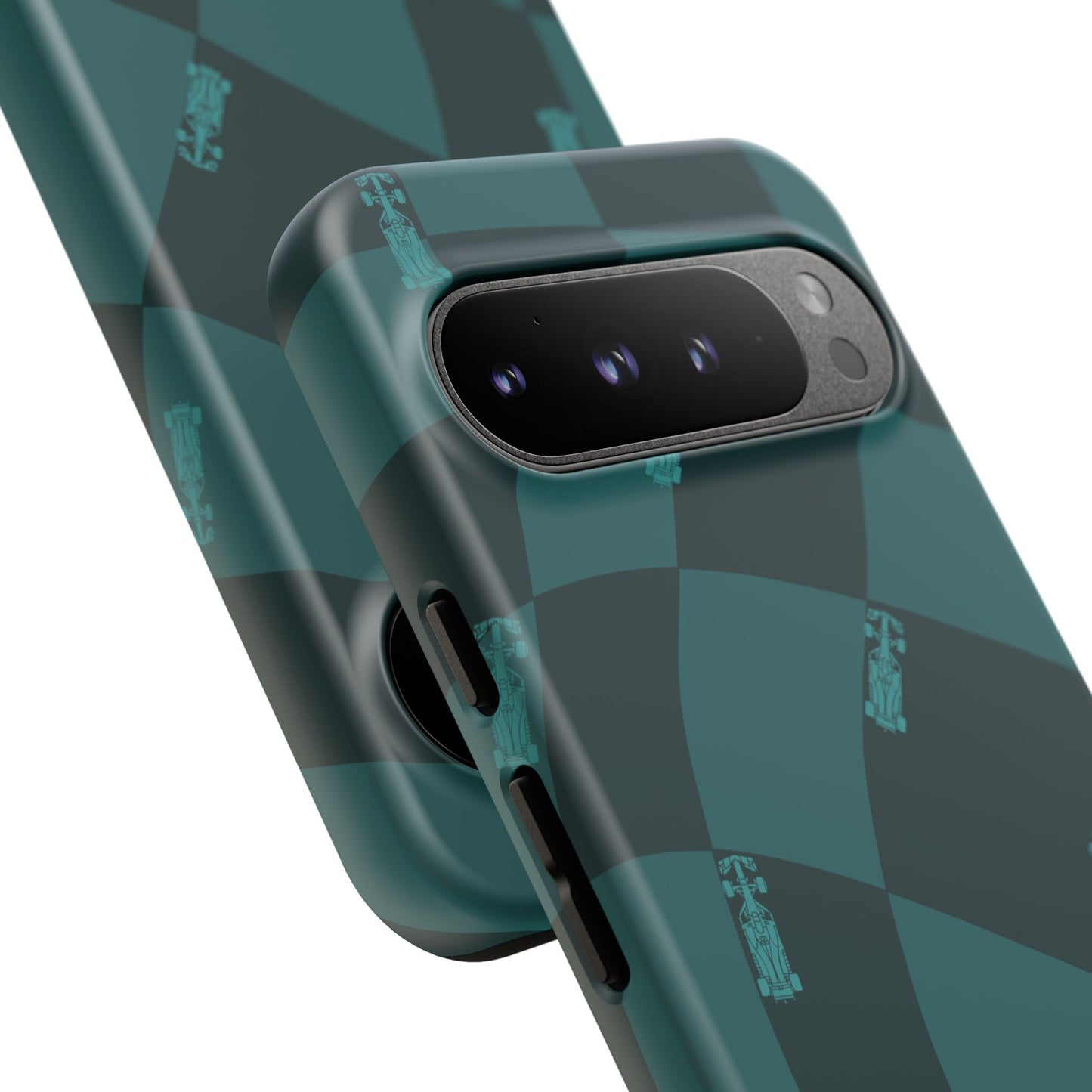 F1 Phone Case Teal Checkered Design, Trendy F1 Gift, Formula 1 Gift, Cute F1 Phone Case, Unique Formula One Phone Case