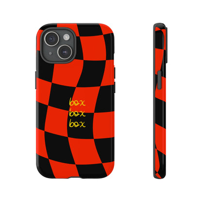 F1 Ferrari Black and Red Checkered Phone Case, Box Box Box F1 Phone Case