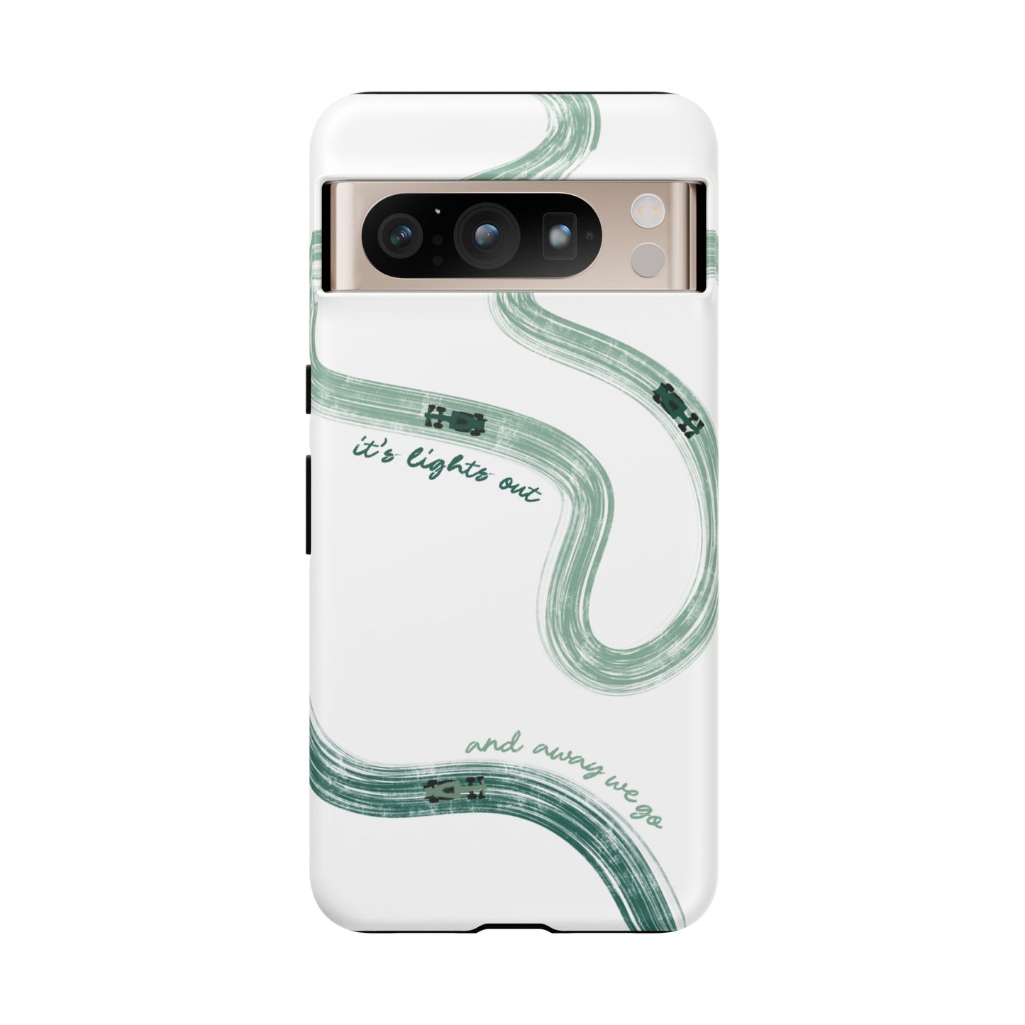 F1 Phone Case Green Painted "its lights out and away we go", Trendy F1 Gift, Formula 1 Gift, Cute F1 Phone Case, Gift for F1 Fans
