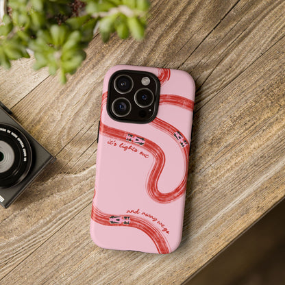 F1 Phone Case Pink and Red Painted "its lights out and away we go", Trendy F1 Gift, Formula 1 Gift, Cute F1 Phone Case, Unique Phone Case