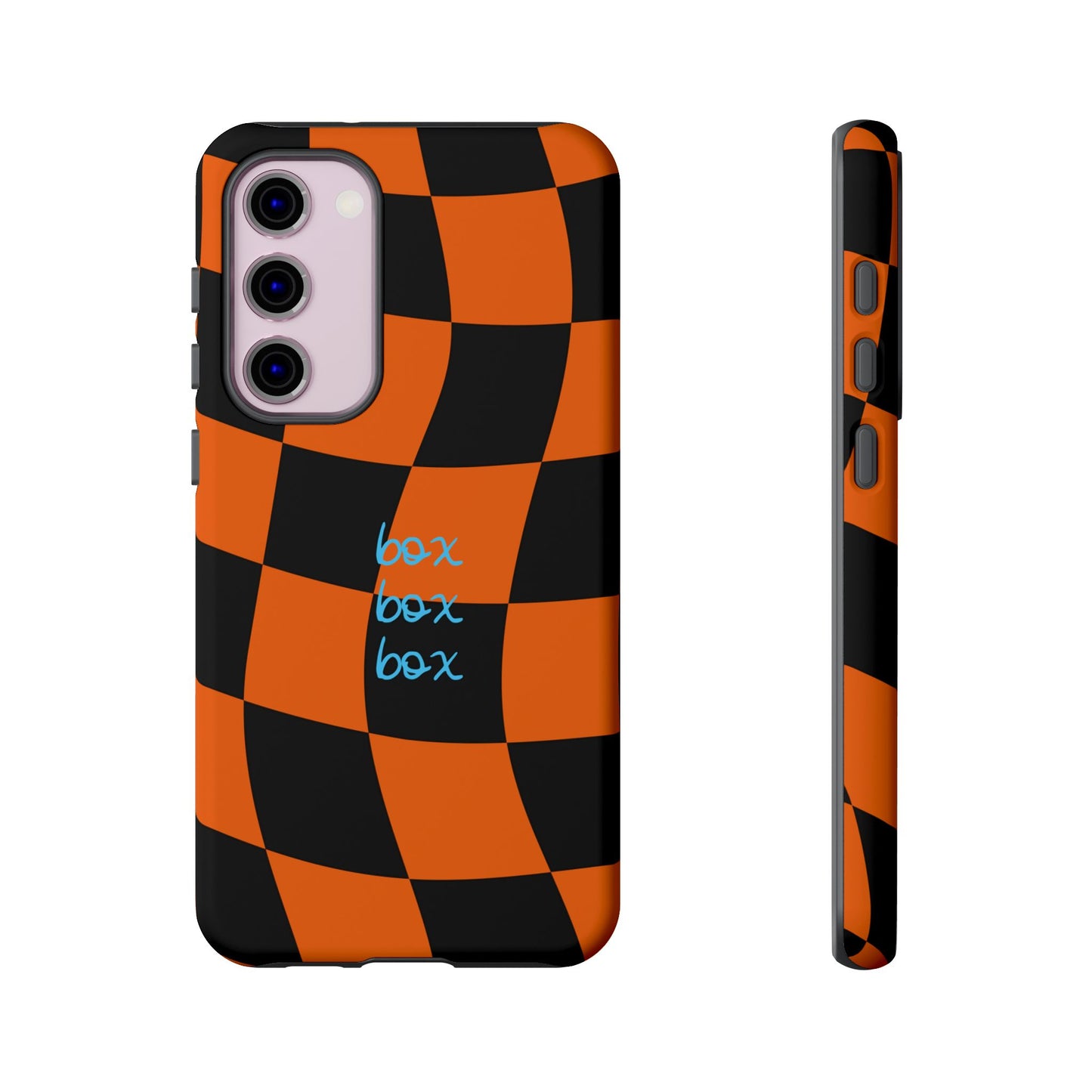 McLaren Orange and Black Checkered F1 Phone Case, Box Box Box F1 Phone Case