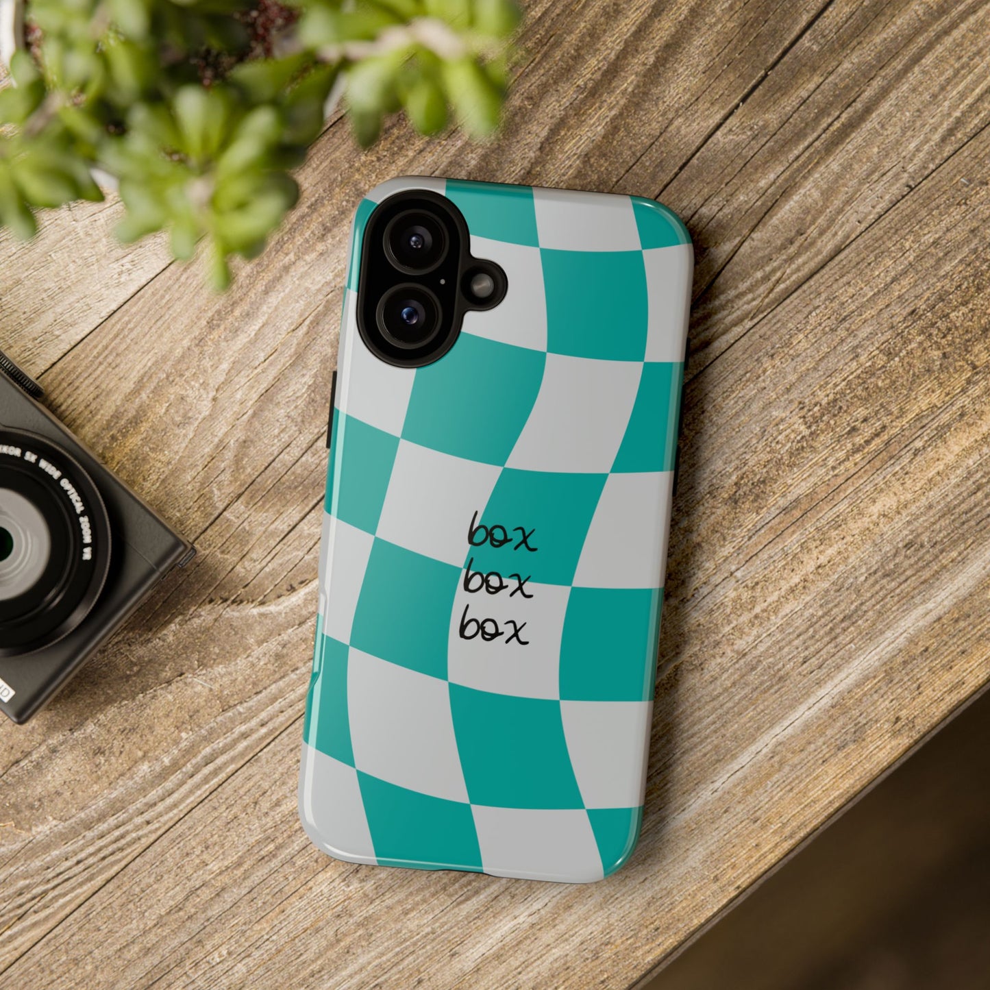 Mercedes Teal and Grey Checkered F1 Phone Case, Box Box Box F1 Phone Case