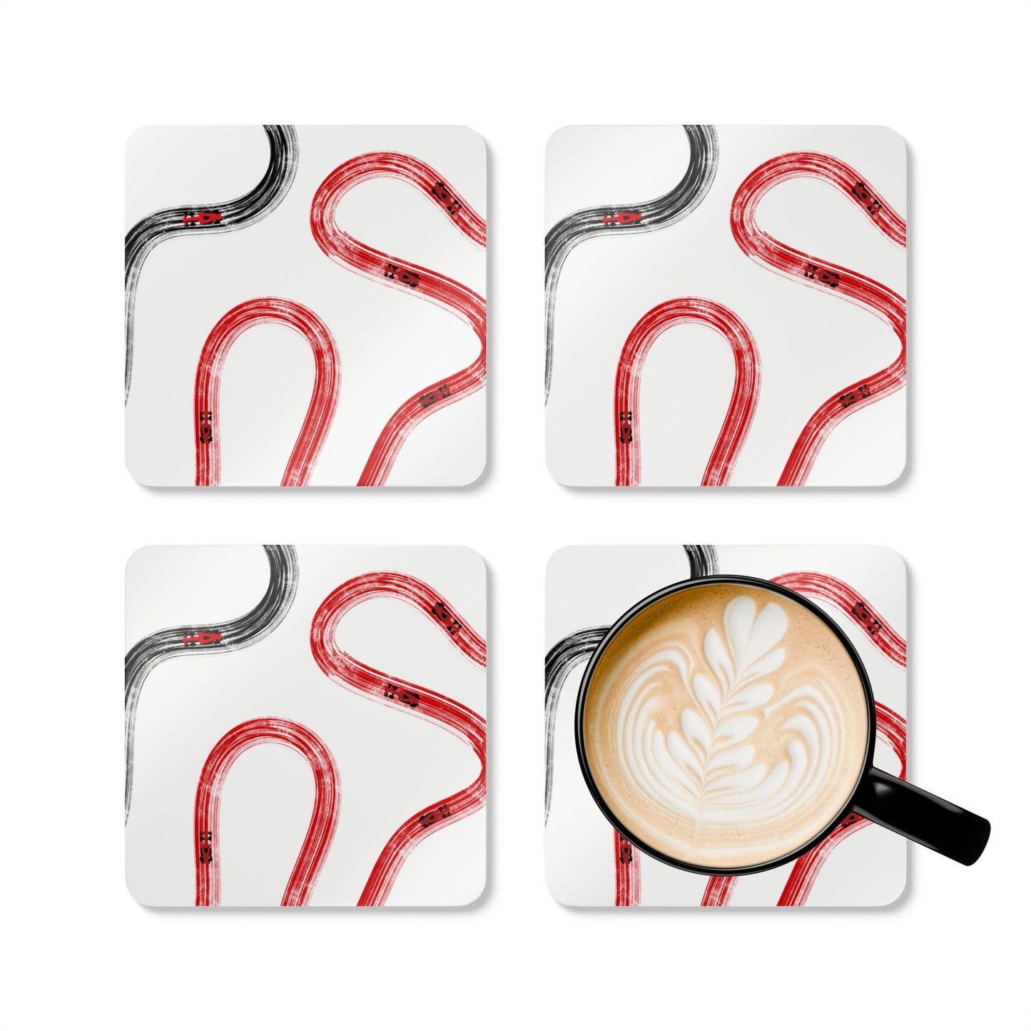F1 Ferrari Red and Black Corkwood Coaster Set of 4 | Formula 1 Coaster Set