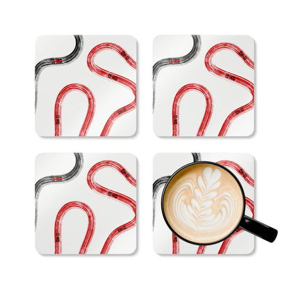 F1 Ferrari Red and Black Corkwood Coaster Set of 4 | Formula 1 Coaster Set