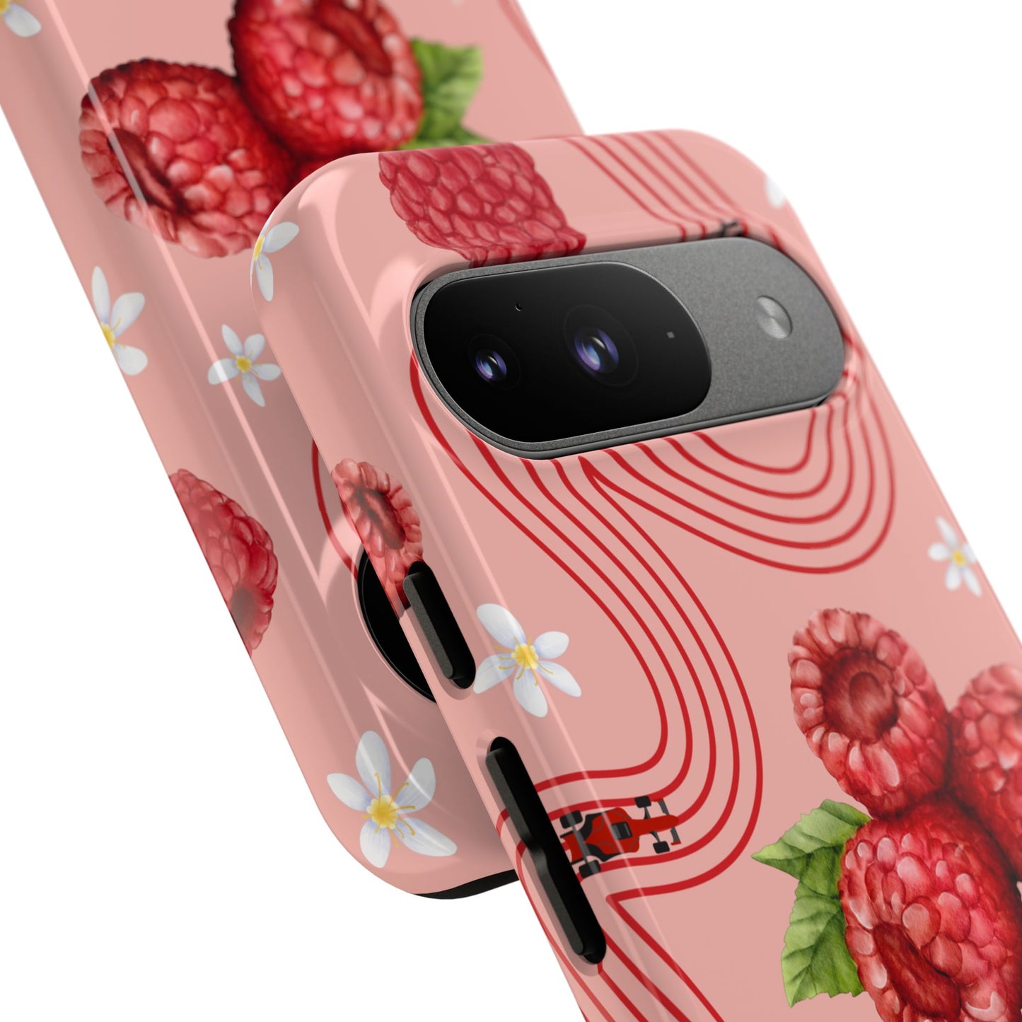 Red F1 Haas and Raspberries Phone Case, Trendy F1 Gift, Formula 1 Gift, Cute Fruit F1 Phone Case, Unique Phone Case