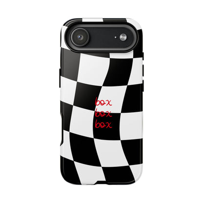 Black and Red Checkered F1 Phone Case, Box Box Box F1 Phone Case