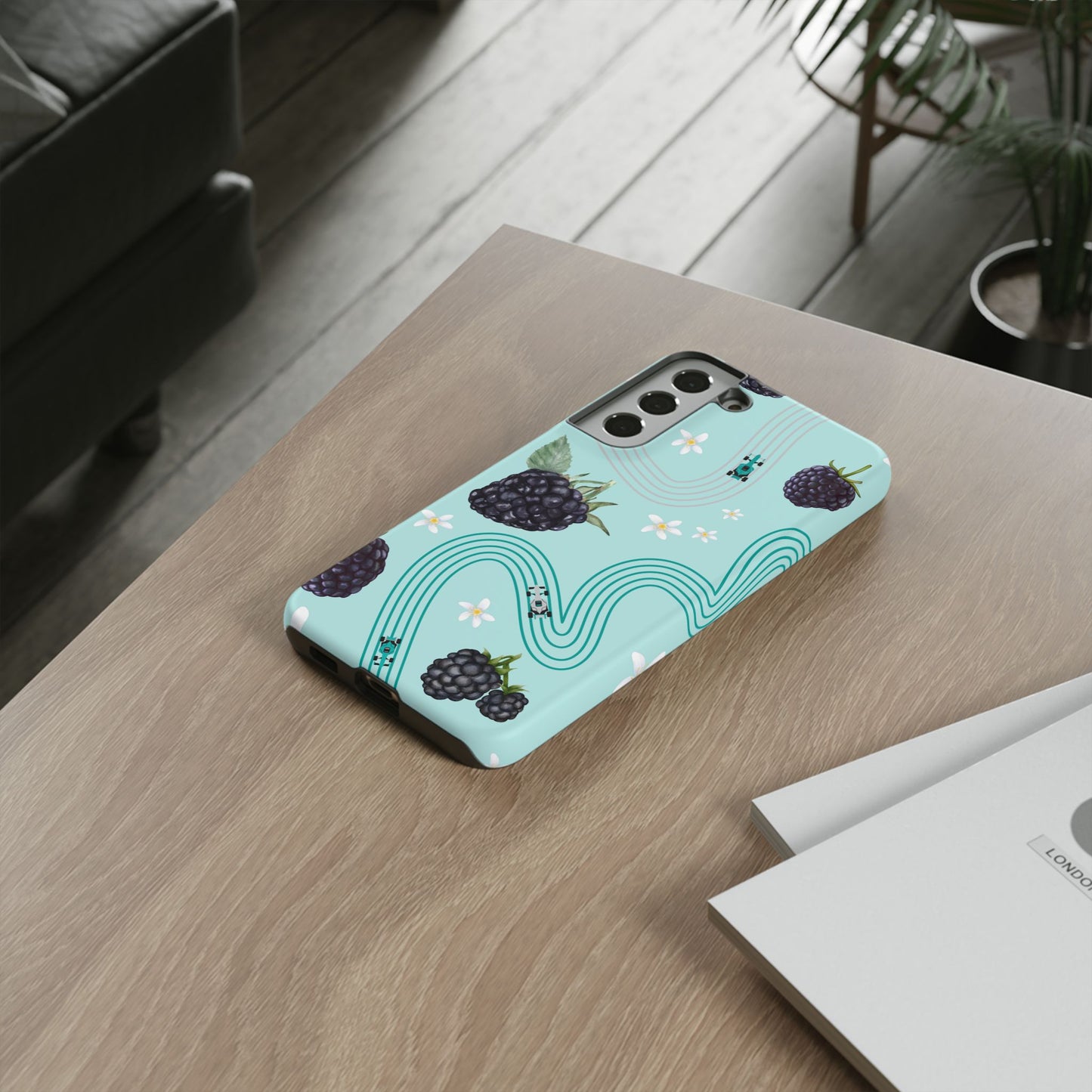 Teal F1 Mercedes and Blackberries Phone Case , Trendy F1 Gift, Formula 1 Gift, Cute Fruit F1 Phone Case, Unique Phone Case