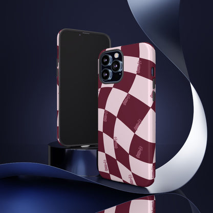 F1 Phone Case Pink Checkered Design, Trendy F1 Gift, Formula 1 Gift, Cute F1 Phone Case, Unique Formula One Phone Case