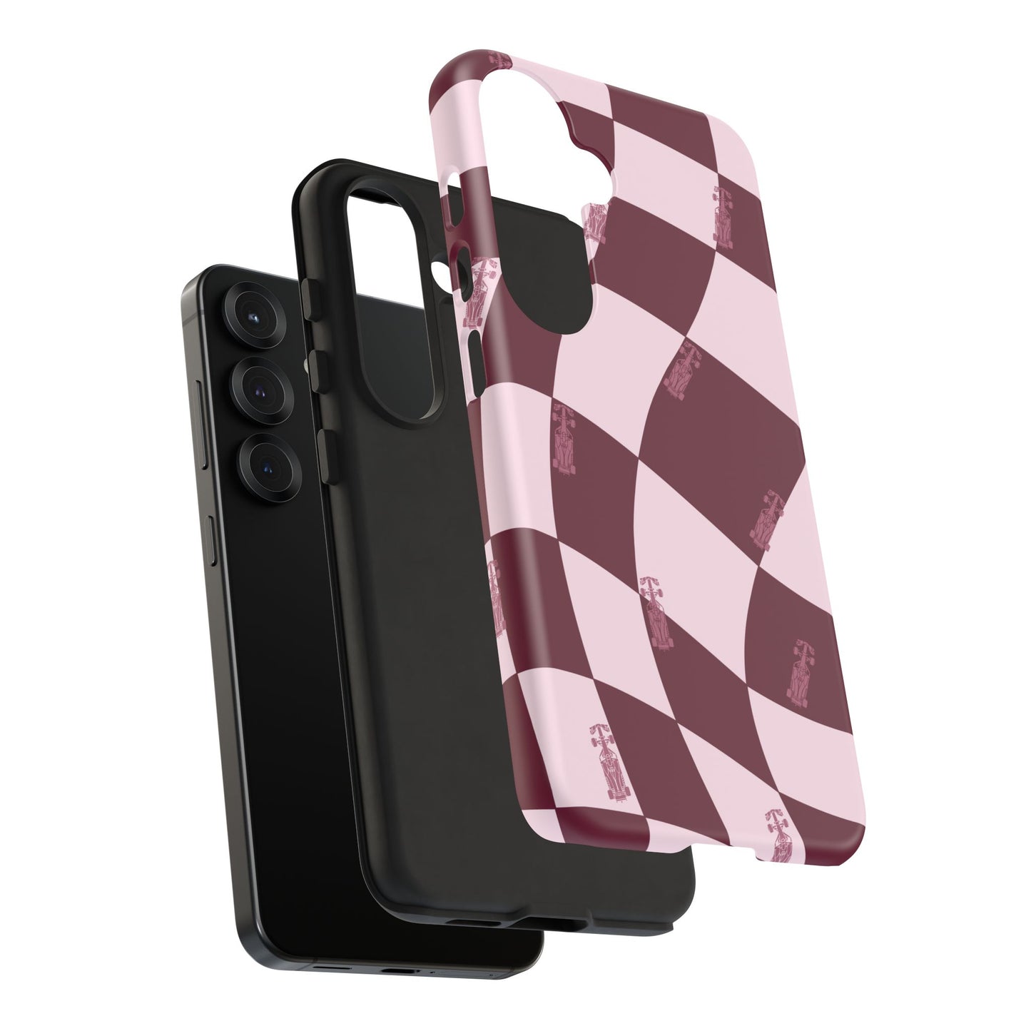 F1 Phone Case Pink Checkered Design, Trendy F1 Gift, Formula 1 Gift, Cute F1 Phone Case, Unique Formula One Phone Case
