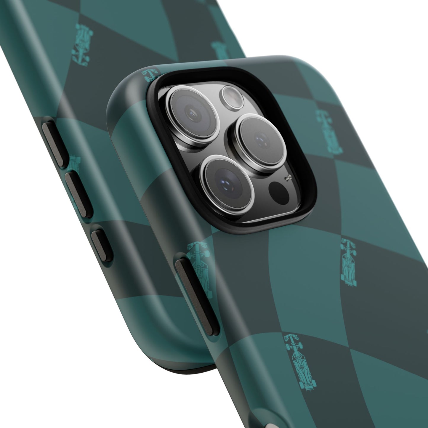 F1 Phone Case Teal Checkered Design, Trendy F1 Gift, Formula 1 Gift, Cute F1 Phone Case, Unique Formula One Phone Case