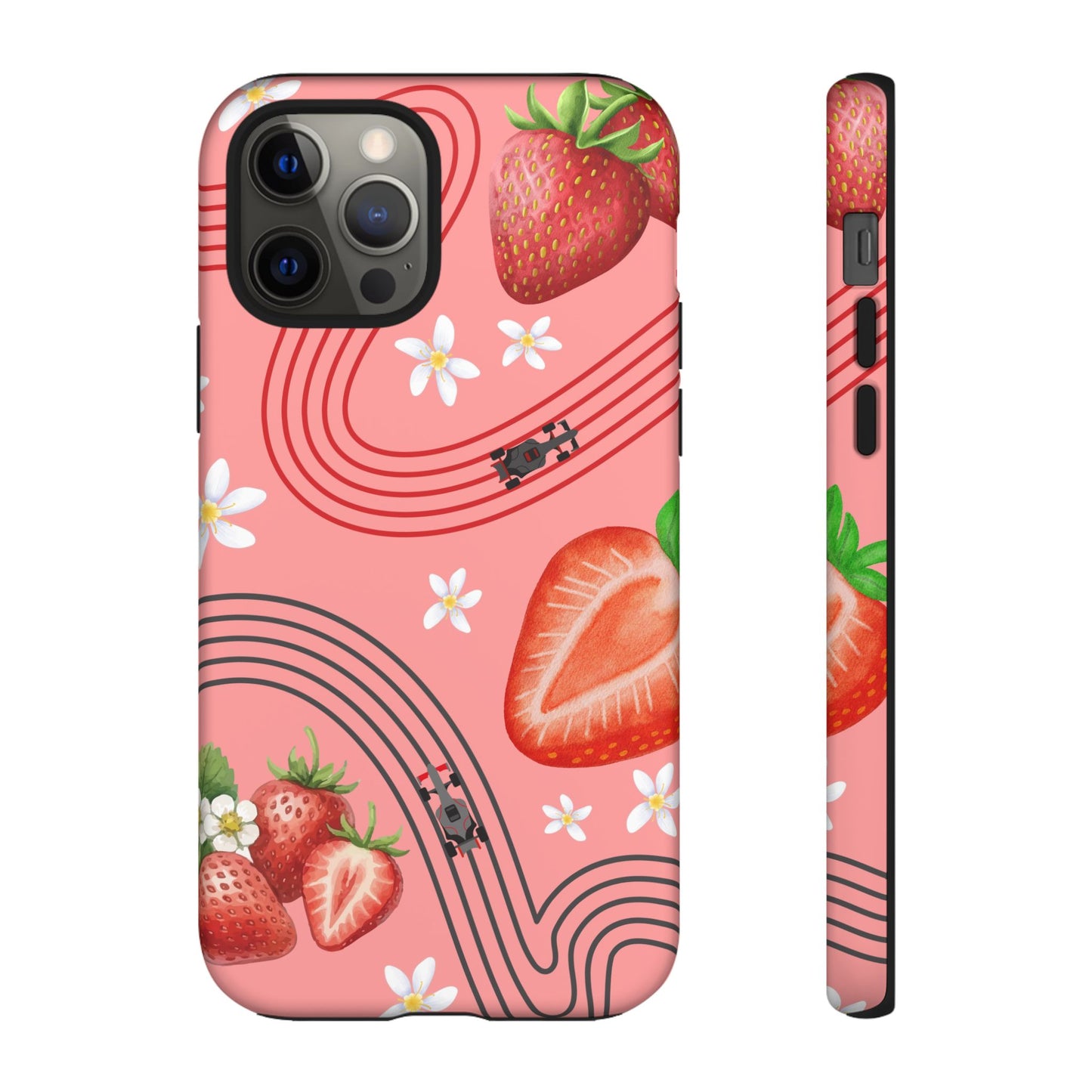 Red F1 Audi and Strawberries Phone Case, Trendy F1 Gift, Formula 1 Gift, Cute Fruit F1 Phone Case, Unique Phone Case