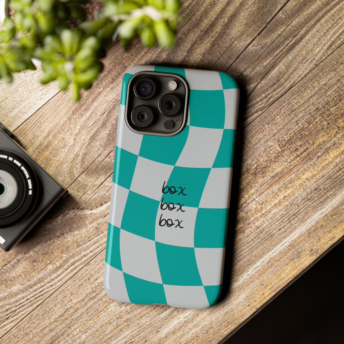 Mercedes Teal and Grey Checkered F1 Phone Case, Box Box Box F1 Phone Case