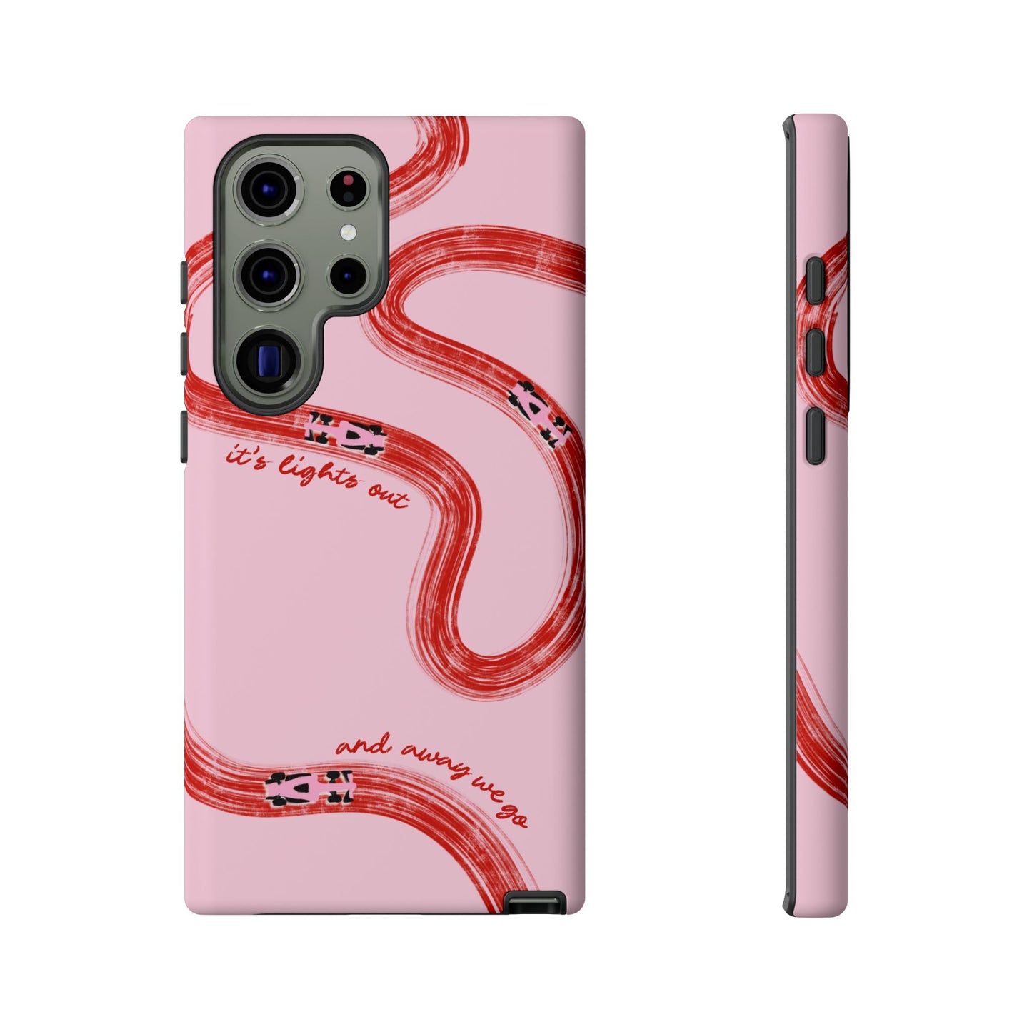 F1 Phone Case Pink and Red Painted "its lights out and away we go", Trendy F1 Gift, Formula 1 Gift, Cute F1 Phone Case, Unique Phone Case