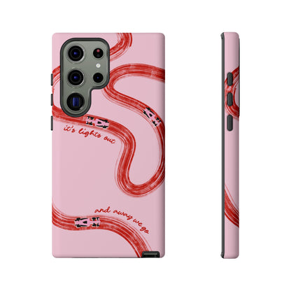 F1 Phone Case Pink and Red Painted "its lights out and away we go", Trendy F1 Gift, Formula 1 Gift, Cute F1 Phone Case, Unique Phone Case