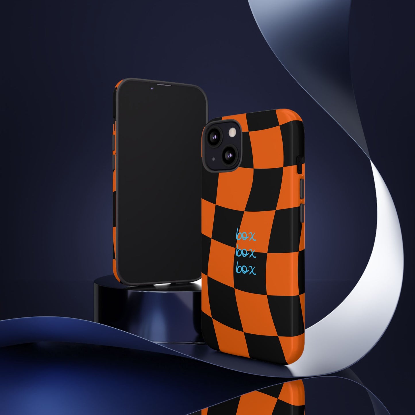 McLaren Orange and Black Checkered F1 Phone Case, Box Box Box F1 Phone Case