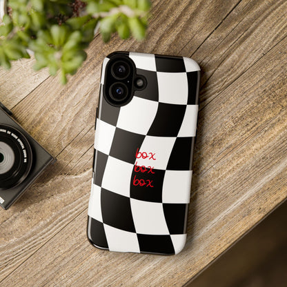 Black and Red Checkered F1 Phone Case, Box Box Box F1 Phone Case