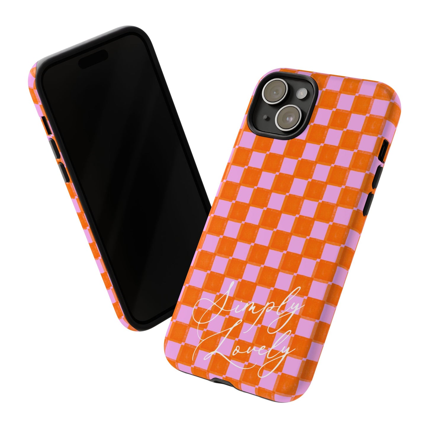 Simply Lovely Orange and Pink Checkered F1 Phone Case Design, Trendy F1 Gift, Formula 1 Gift, Cute F1 Phone Case