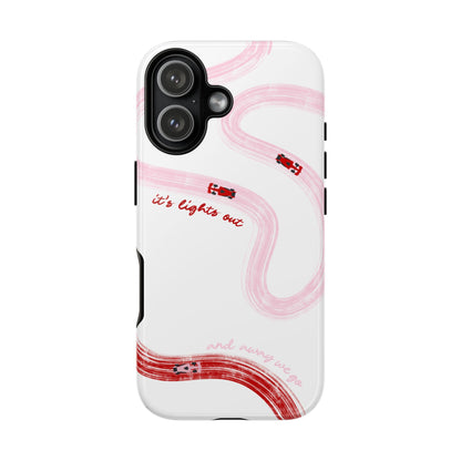 F1 Phone Case Pink and Red Painted "its lights out and away we go", Trendy F1 Gift, Formula 1 Gift, Cute F1 Phone Case, Unique Phone Case