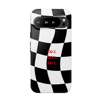 Black and Red Checkered F1 Phone Case, Box Box Box F1 Phone Case