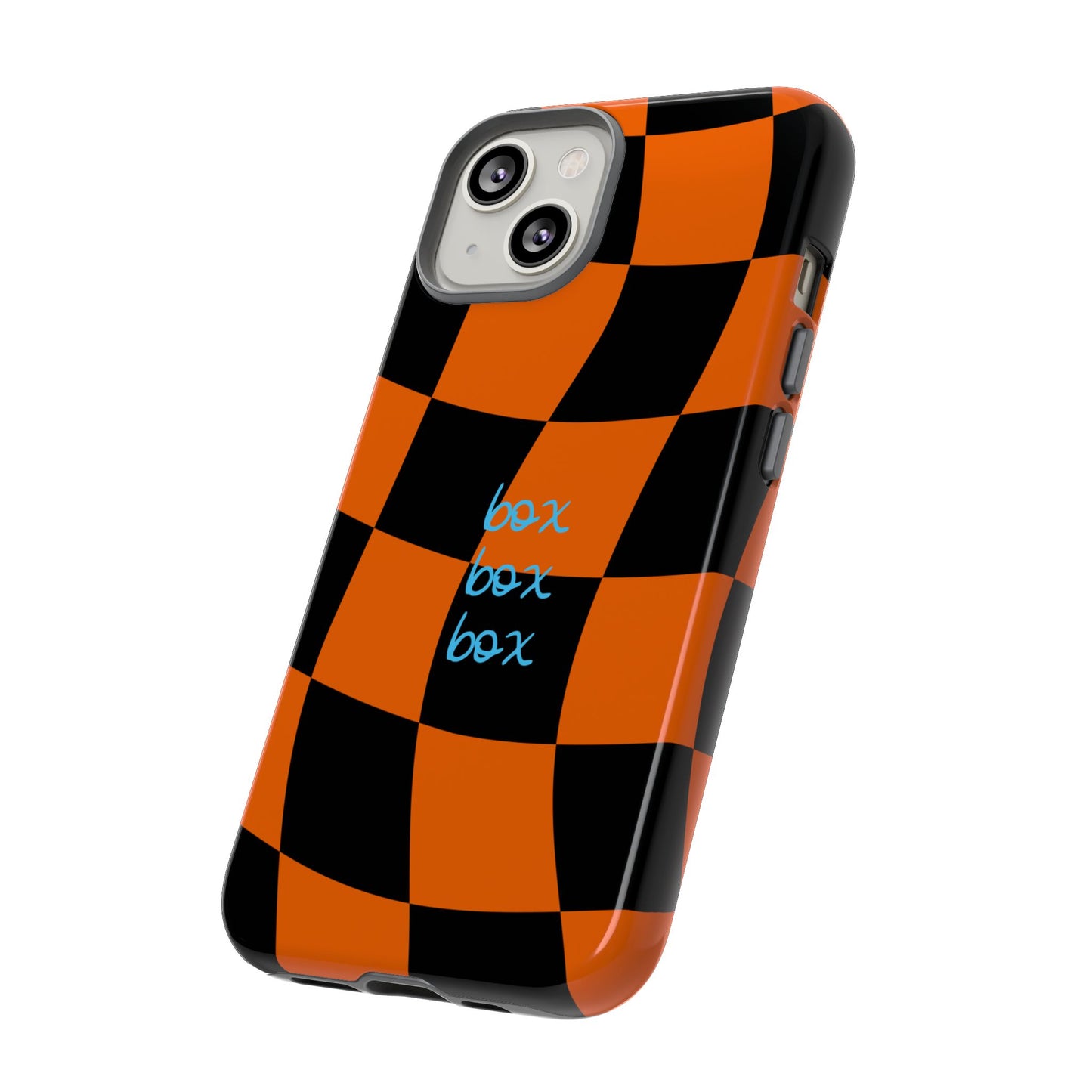 McLaren Orange and Black Checkered F1 Phone Case, Box Box Box F1 Phone Case