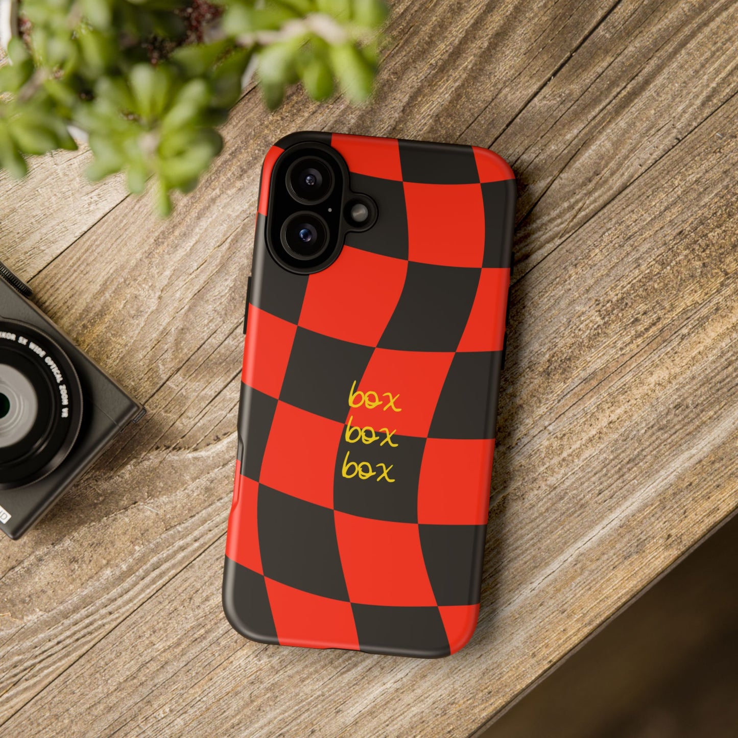 F1 Ferrari Black and Red Checkered Phone Case, Box Box Box F1 Phone Case