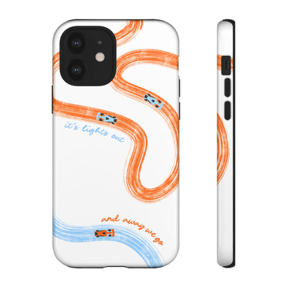 McLaren F1 Phone Case Orange and Blue Painted "its lights out and away we go", Trendy F1 Gift, Formula 1 Gift, Cute F1 Phone Case