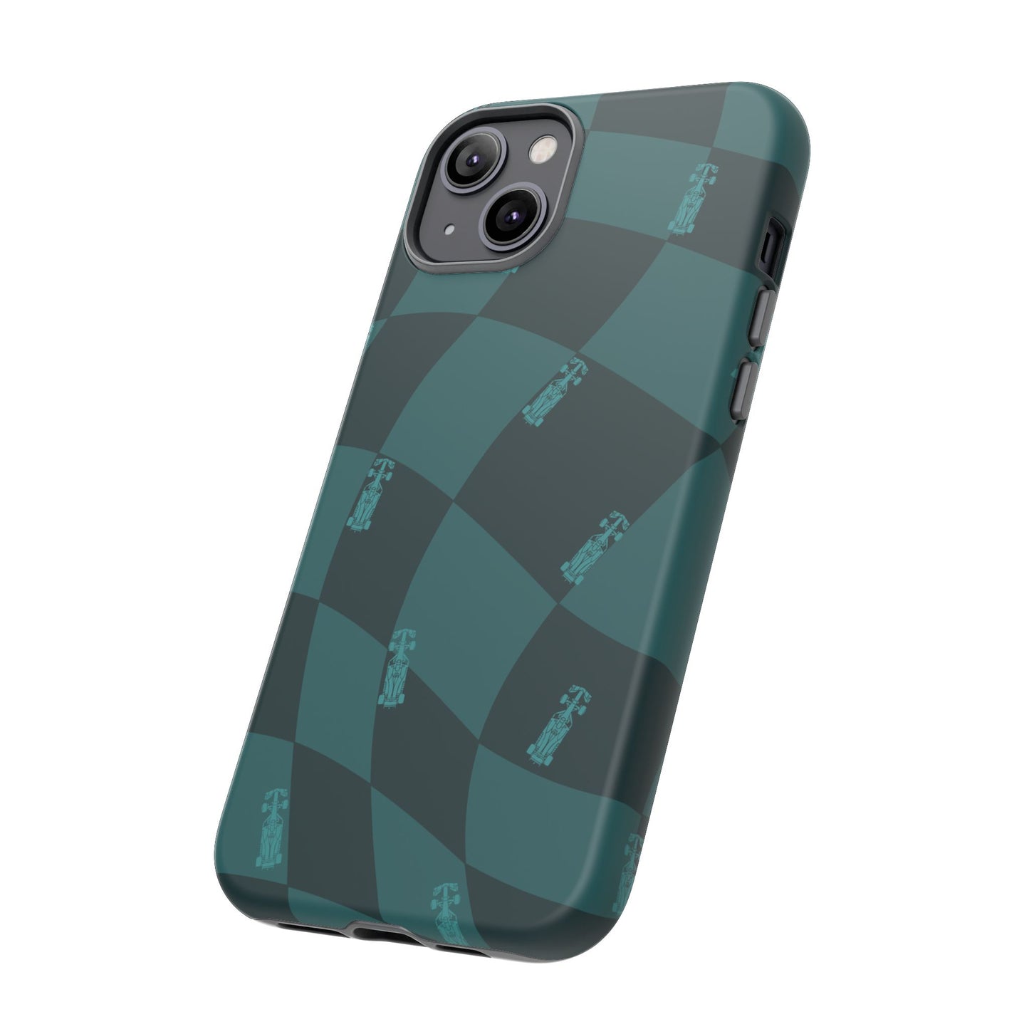 F1 Phone Case Teal Checkered Design, Trendy F1 Gift, Formula 1 Gift, Cute F1 Phone Case, Unique Formula One Phone Case