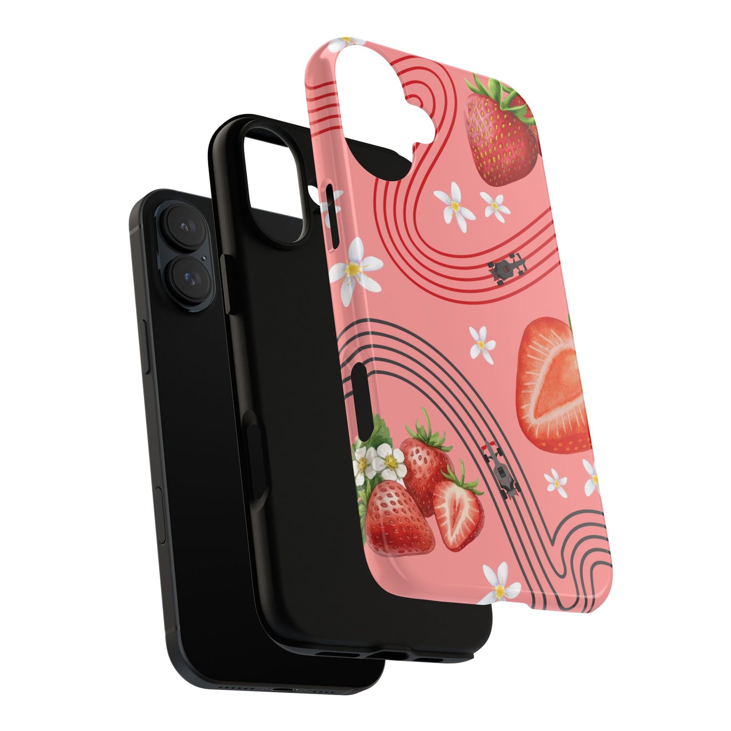 Red F1 Audi and Strawberries Phone Case, Trendy F1 Gift, Formula 1 Gift, Cute Fruit F1 Phone Case, Unique Phone Case