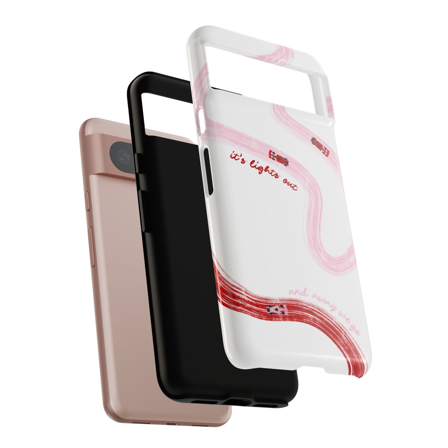 F1 Phone Case Pink and Red Painted "its lights out and away we go", Trendy F1 Gift, Formula 1 Gift, Cute F1 Phone Case, Unique Phone Case