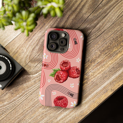 Red F1 Haas and Raspberries Phone Case, Trendy F1 Gift, Formula 1 Gift, Cute Fruit F1 Phone Case, Unique Phone Case