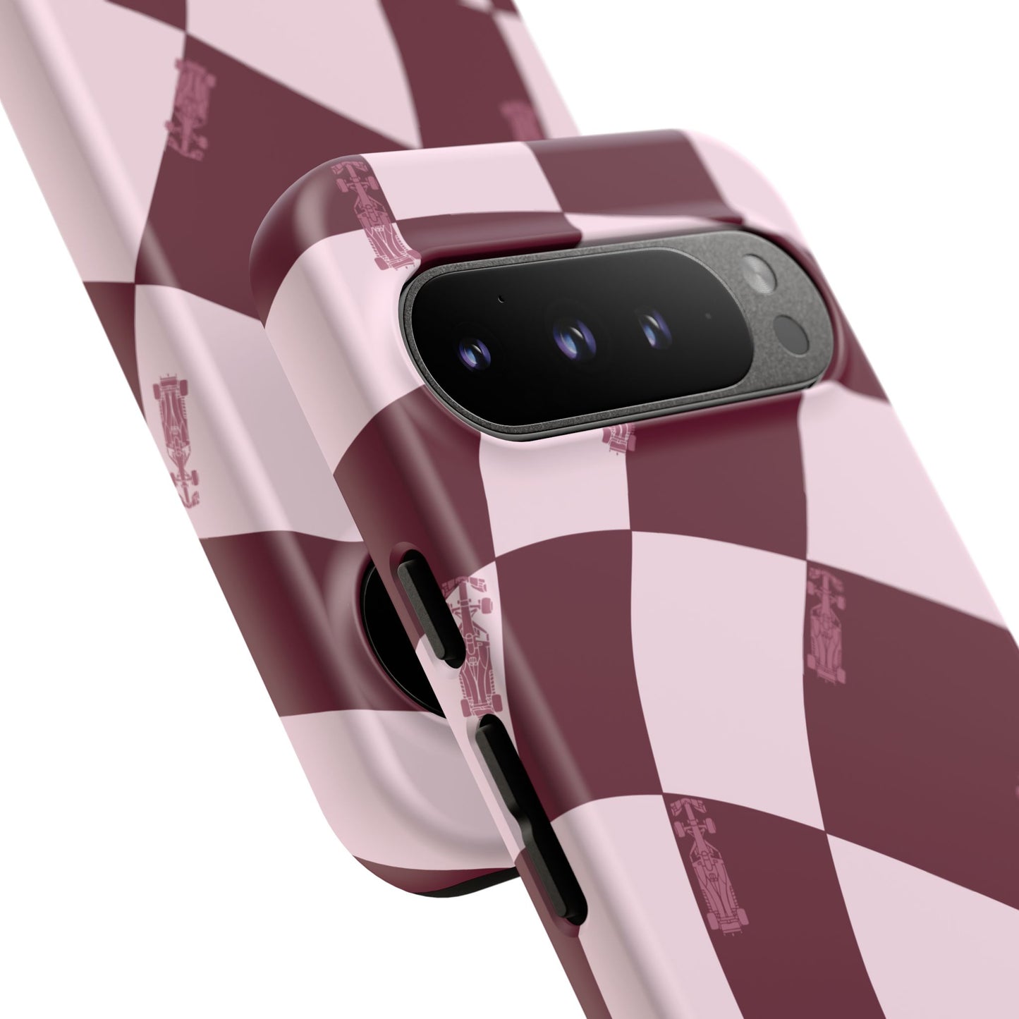F1 Phone Case Pink Checkered Design, Trendy F1 Gift, Formula 1 Gift, Cute F1 Phone Case, Unique Formula One Phone Case