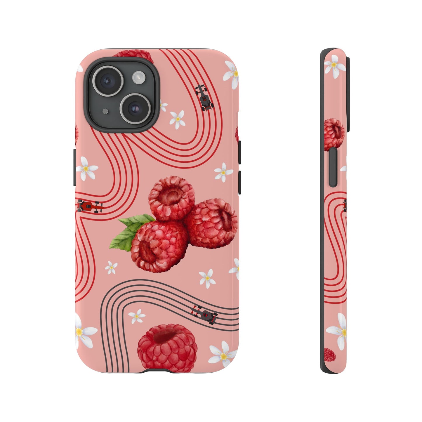 Red F1 Haas and Raspberries Phone Case, Trendy F1 Gift, Formula 1 Gift, Cute Fruit F1 Phone Case, Unique Phone Case