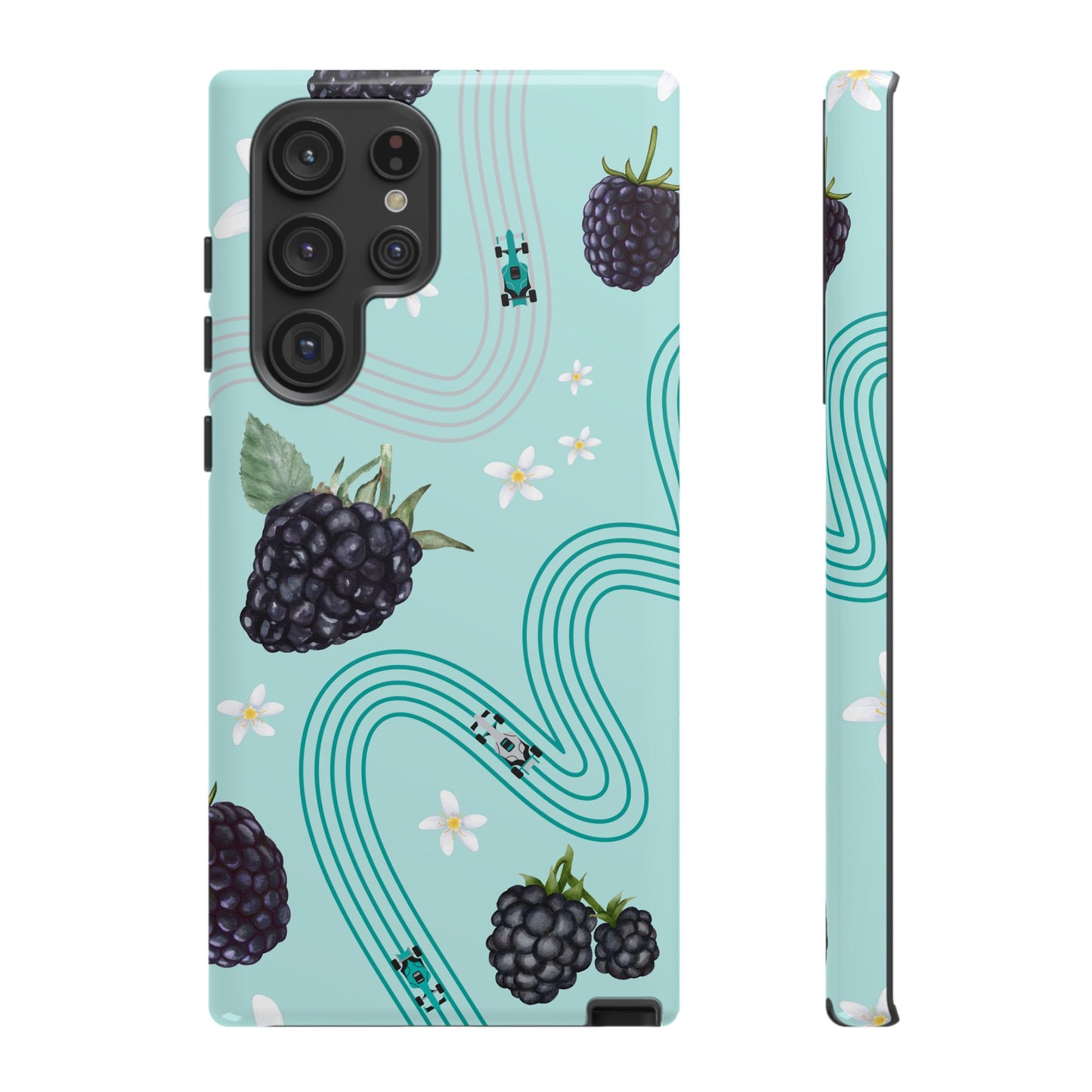 Teal F1 Mercedes and Blackberries Phone Case , Trendy F1 Gift, Formula 1 Gift, Cute Fruit F1 Phone Case, Unique Phone Case