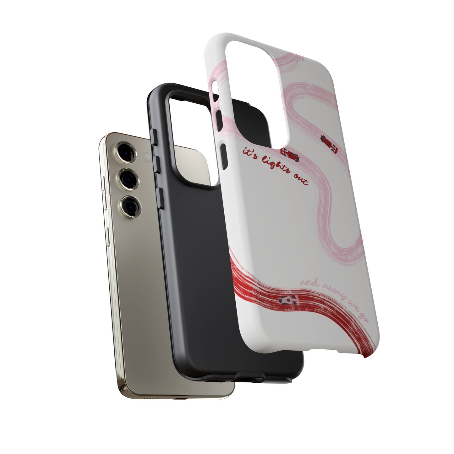 F1 Phone Case Pink and Red Painted "its lights out and away we go", Trendy F1 Gift, Formula 1 Gift, Cute F1 Phone Case, Unique Phone Case