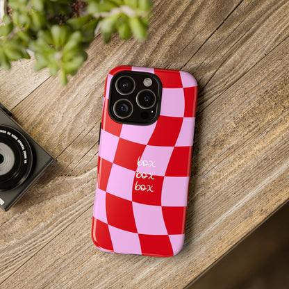 Pink and Red Checkered F1 Phone Case, Box Box Box F1 Phone Case