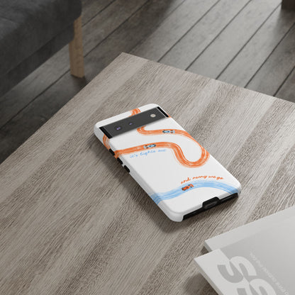McLaren F1 Phone Case Orange and Blue Painted "its lights out and away we go", Trendy F1 Gift, Formula 1 Gift, Cute F1 Phone Case