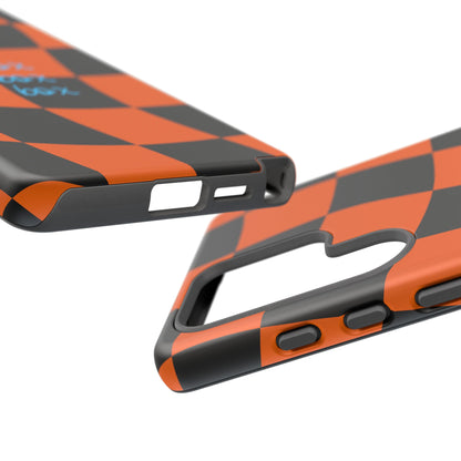 McLaren Orange and Black Checkered F1 Phone Case, Box Box Box F1 Phone Case