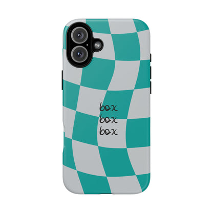 Mercedes Teal and Grey Checkered F1 Phone Case, Box Box Box F1 Phone Case