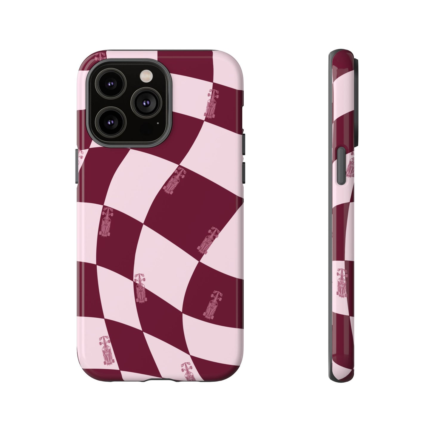 F1 Phone Case Pink Checkered Design, Trendy F1 Gift, Formula 1 Gift, Cute F1 Phone Case, Unique Formula One Phone Case