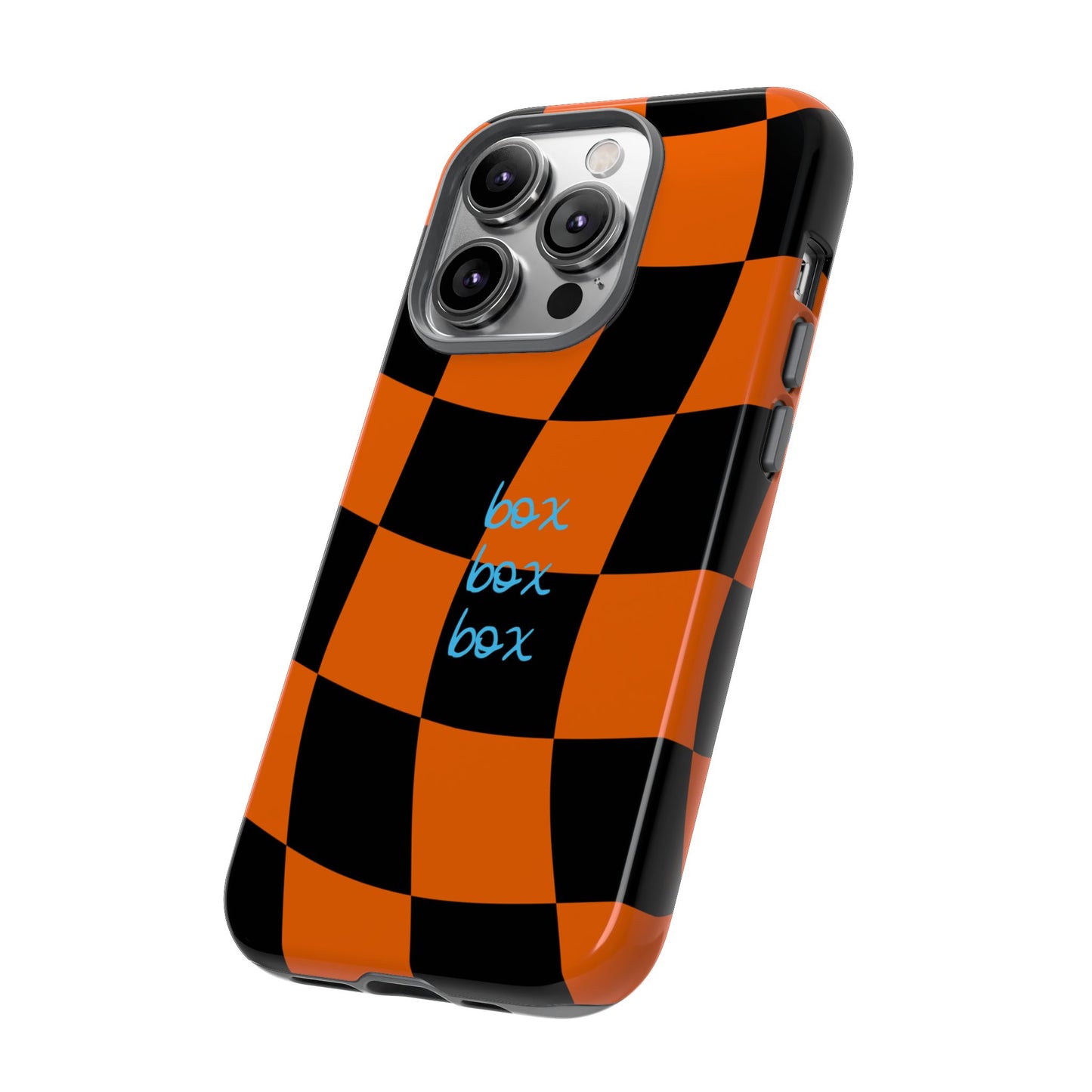 McLaren Orange and Black Checkered F1 Phone Case, Box Box Box F1 Phone Case