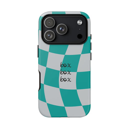 Mercedes Teal and Grey Checkered F1 Phone Case, Box Box Box F1 Phone Case