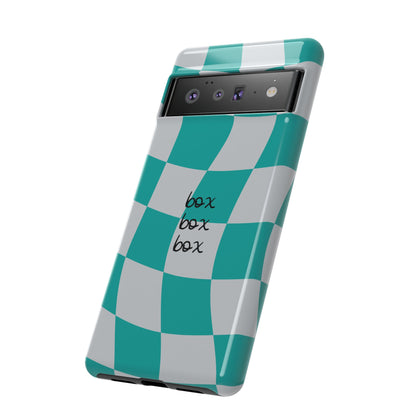 Mercedes Teal and Grey Checkered F1 Phone Case, Box Box Box F1 Phone Case