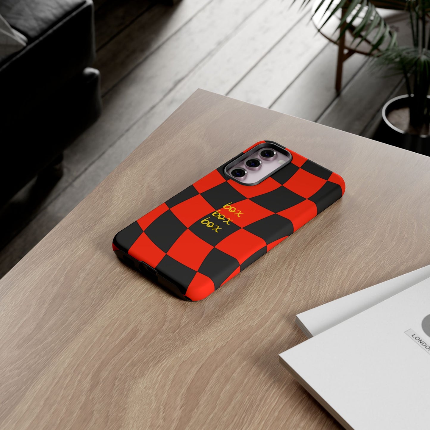 F1 Ferrari Black and Red Checkered Phone Case, Box Box Box F1 Phone Case