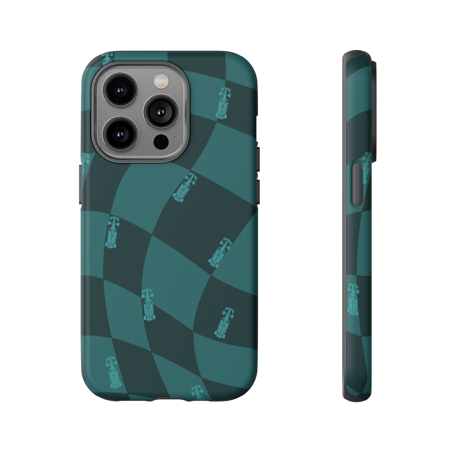 F1 Phone Case Teal Checkered Design, Trendy F1 Gift, Formula 1 Gift, Cute F1 Phone Case, Unique Formula One Phone Case