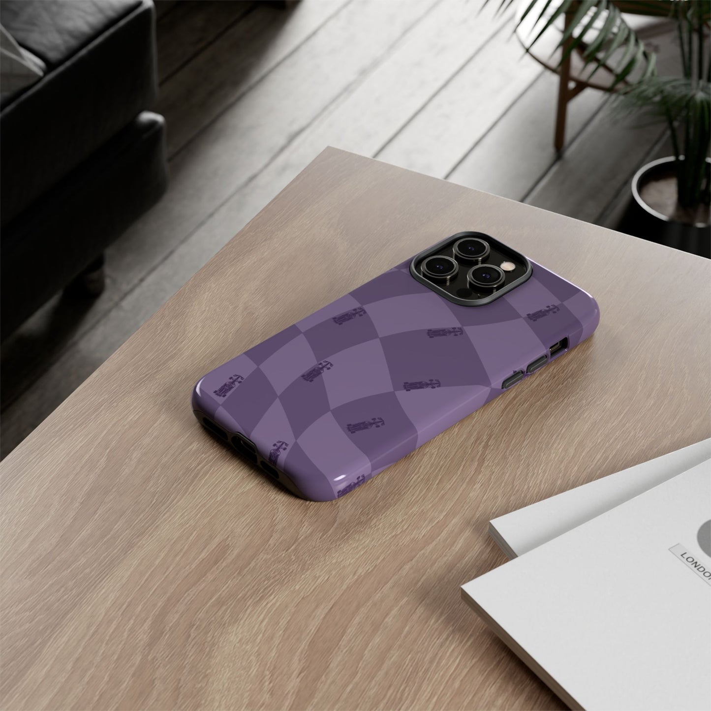 F1 Phone Case Purple Checkered Design, Trendy F1 Gift, Formula 1 Gift, Cute F1 Phone Case, Unique Formula One Phone Case