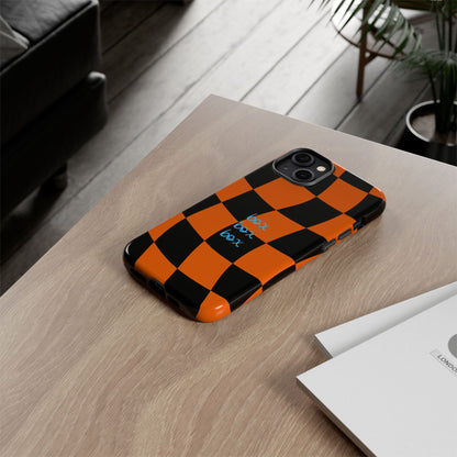 McLaren Orange and Black Checkered F1 Phone Case, Box Box Box F1 Phone Case