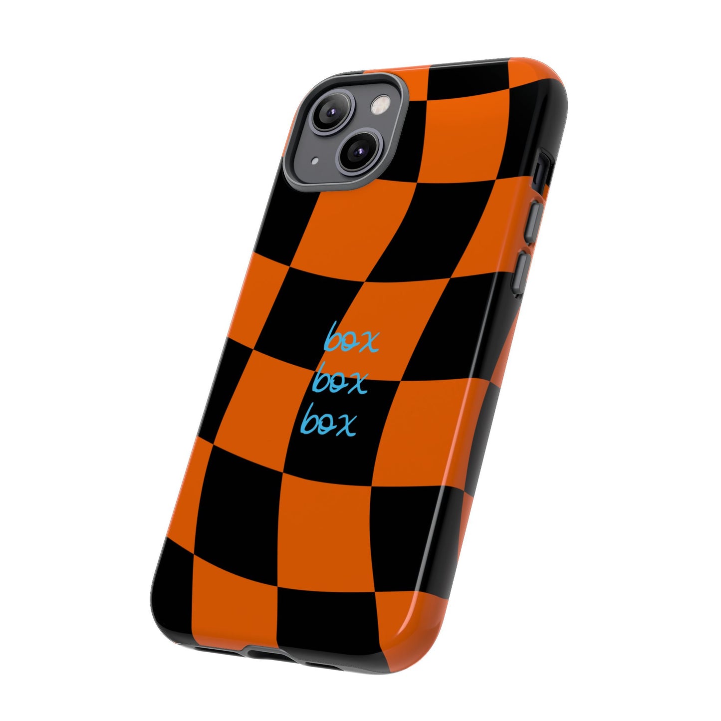 McLaren Orange and Black Checkered F1 Phone Case, Box Box Box F1 Phone Case