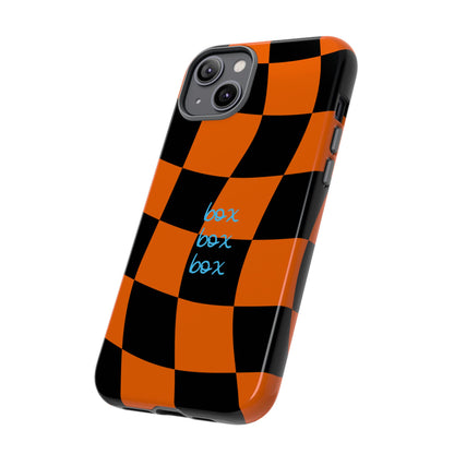 McLaren Orange and Black Checkered F1 Phone Case, Box Box Box F1 Phone Case