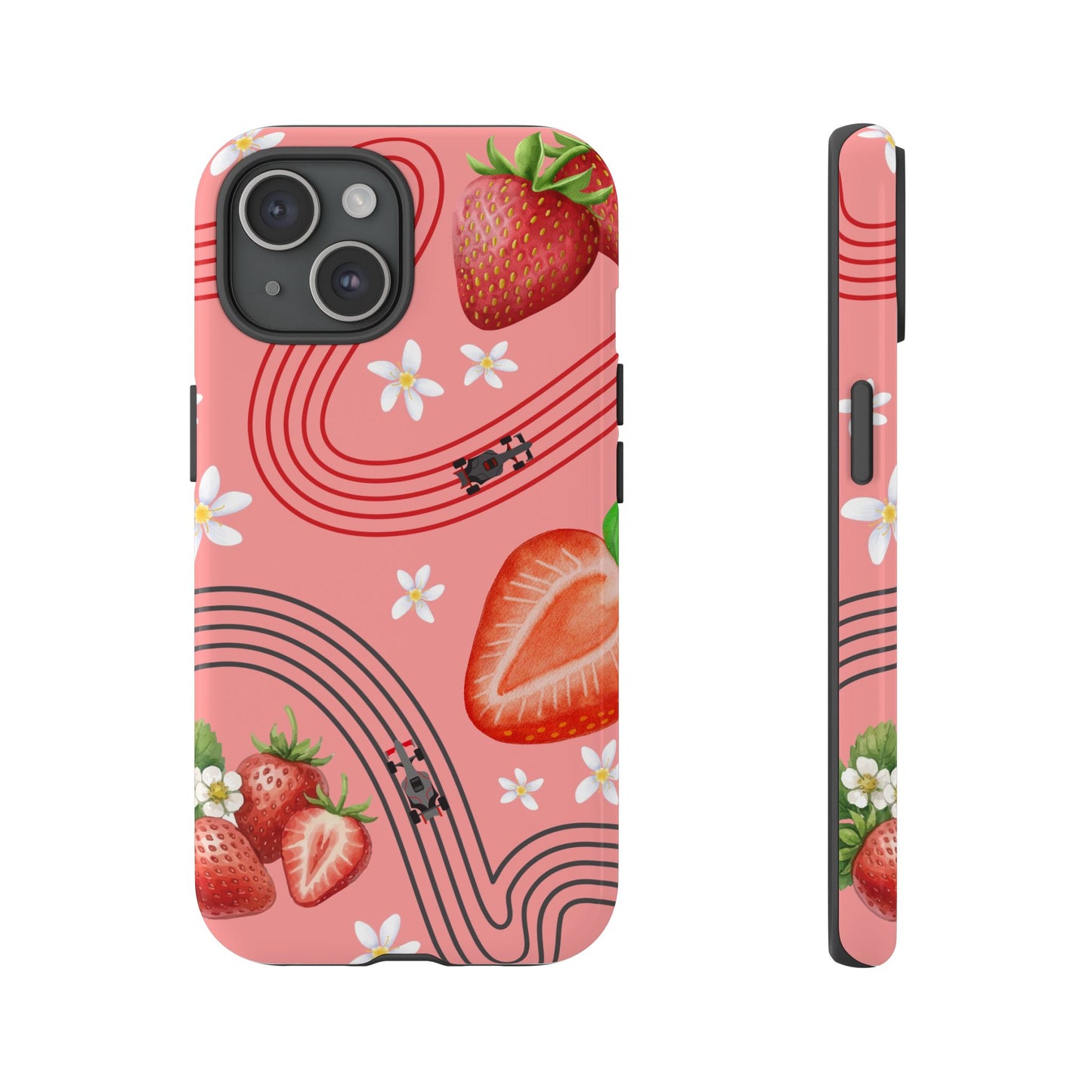 Red F1 Audi and Strawberries Phone Case, Trendy F1 Gift, Formula 1 Gift, Cute Fruit F1 Phone Case, Unique Phone Case